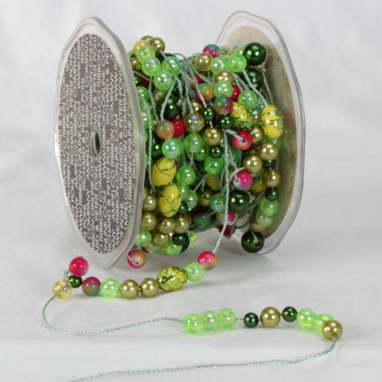 The Ribbon People Green and Yellow Colorado Garland Beads Craft Ribbon 0.25" x 27 Yards